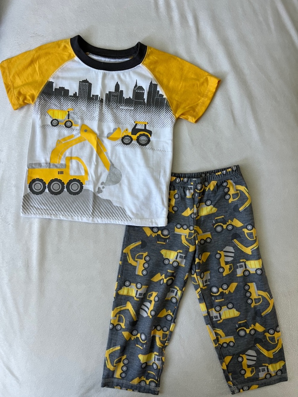 Construction Truck Yellow & Gray Kids Pajama Set